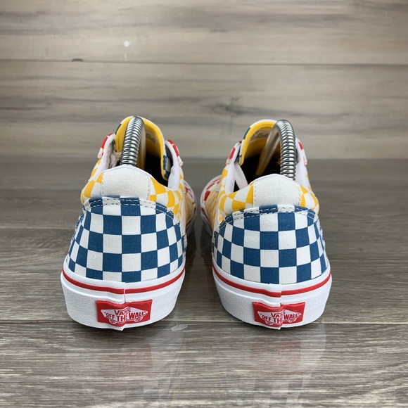 red yellow blue checkered vans